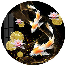 莲年有余锦鲤圆形装饰画