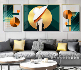 轻奢人物抽象三联画