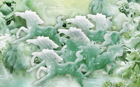 八骏图玉石雕花