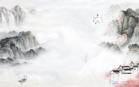 国画现代中式山水 文件分层 