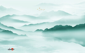 蓝色客厅山水新画 文件分层 