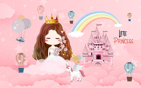 可爱公主独角兽城堡儿童房背景墙