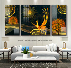 鎏金凤凰客厅装饰画三联画无框画