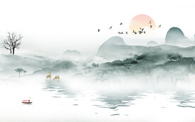 大气新款山水墙画 文件分层画