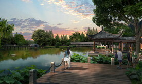 高清仿古湖边分层PSD效果图