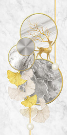 装饰画 晶瓷画 鹿 杏叶