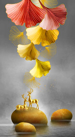 装饰画 晶瓷画 鹿 杏叶