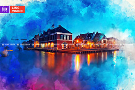 大海边的小镇夜景