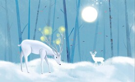 清新白色麋鹿装饰画 