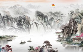 国画客厅意境山水 文件分层 