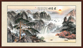 水墨山水迎客松装饰画