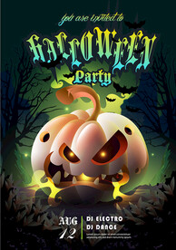 万圣节夜晚墓地蝙蝠南瓜灯艺术字