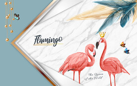 北欧简约火烈鸟大理石电视背景墙