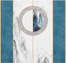 背景墙 新中式 山水 蓝色 圆