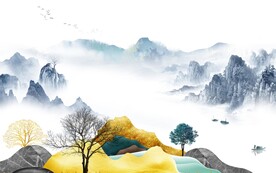 现代高档中式山水 文件分层 