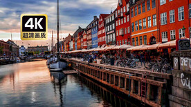 风景素材北欧河流旁边的小镇