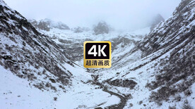 短视频素材乡道飘雪的山谷