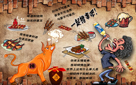 烧烤店背景画工装