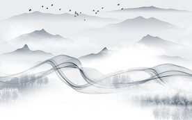 背景墙高档中式山水 文件分层 