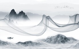 别墅高档中式山水 文件分层 