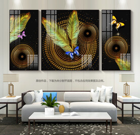 轻奢风客厅装饰画鎏金羽毛装饰画