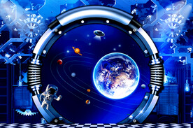 科技科幻太空实验室工装背景墙