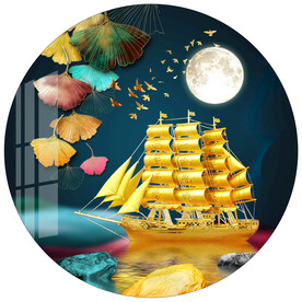 金色一帆风顺银杏圆形轻奢装饰画