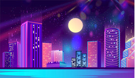 赛博朋克城市月亮夜空星光