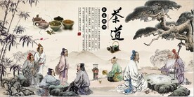 复古怀旧茶道茶文化背景墙壁画