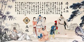 复古将进酒酒文化餐饮背景墙壁画