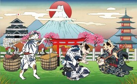 浮世绘日本料理餐饮背景墙壁画