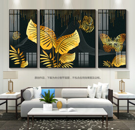 鎏金客厅装饰画沙发背景画三联画
