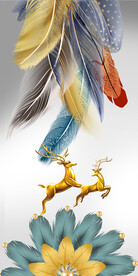 麋鹿几何抽象羽毛装饰画 