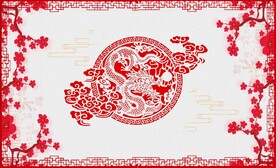 古典剪纸中国龙装饰画插画