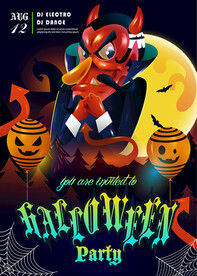 万圣节夜晚墓地蝙蝠蓝瓜灯艺术字