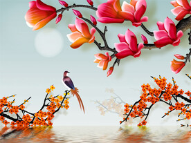 工笔花鸟新中式浮雕背景墙