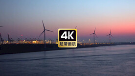 短视频素材傍晚海边风力发电机