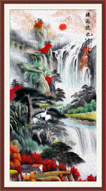 流水生财玄关画