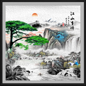 迎客松山水画
