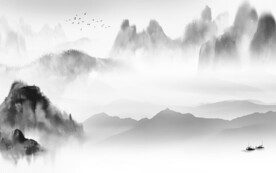 中国风简约灰色山水 TIF分层