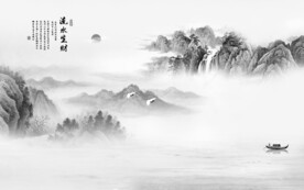 新款灰色墙画山水 TIF分层