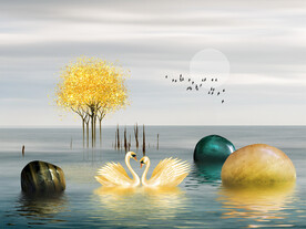 装饰画 晶瓷画 天鹅 发财树