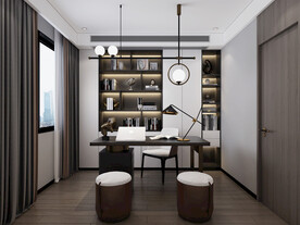 现代轻奢书房模型效果图