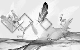 山水画灰色背景墙