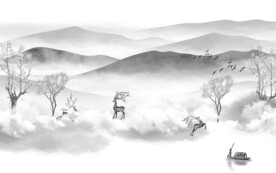 新中式客厅灰山水画 tif分层