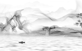 高清 客厅灰山水画 tif分层