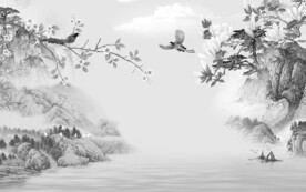 花鸟山水灰色新画 TIF分层