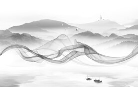 最新山水画灰色画 TIF分层