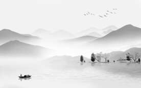 中式山水画灰色画 TIF分层
