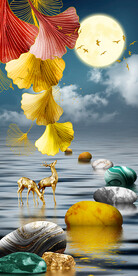 石来运转麋鹿山水玄关装饰画